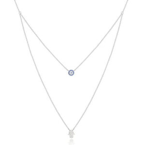 Elenza Dubbele Ketting in Zilver met Hamsa Hand en Zirkonia