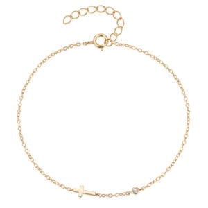 Elenza Goudkleurige 925 Sterling Zilveren Armband met Fijn Kruis en Zirkonia