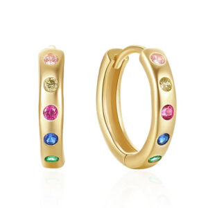 Elenza Goudkleurige Hoepel Oorbellen met Regenboogkleurige Kristallen