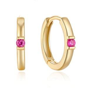 Elenza Goudkleurige Hoepel Oorbellen met Roze Zirkonia