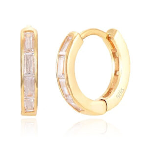 Elenza Goudkleurige Hoepel Oorbellen met Zirkonia Baguettes