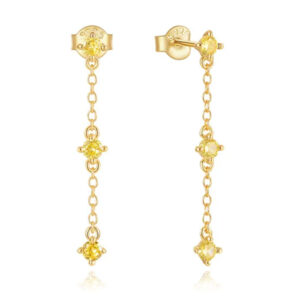 Elenza Goudkleurige Oorbellen met Gele Kristallen en Kettingdesign