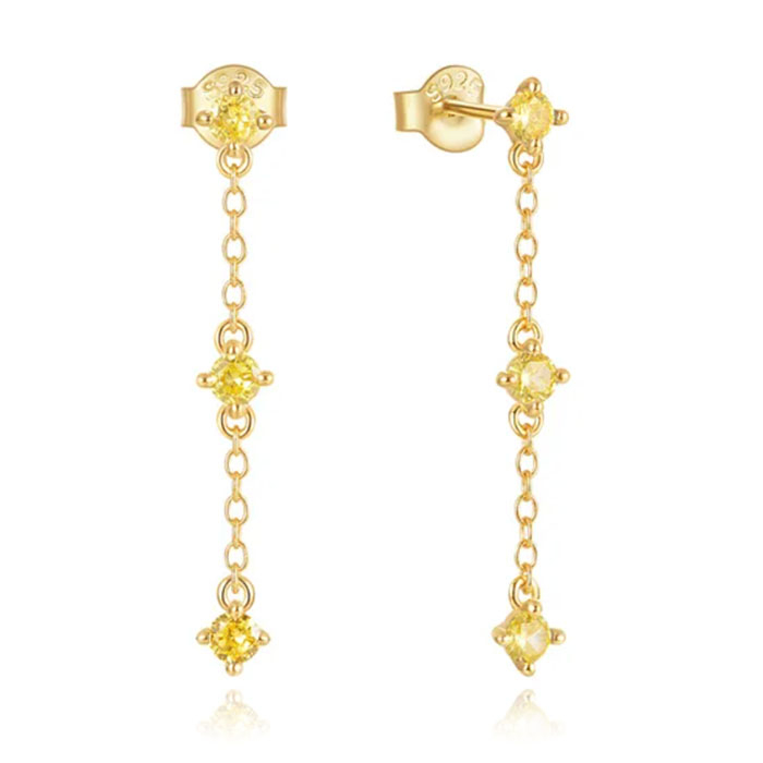 Elenza Goudkleurige Oorbellen met Gele Kristallen en Kettingdesign 1 Elenza Goudkleurige Oorbellen met Gele Kristallen en Kettingdesign