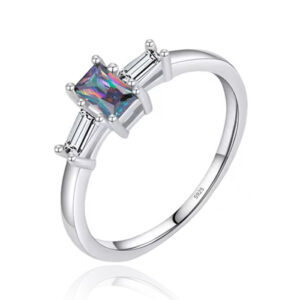 Elenza Sterling .925 Zilveren Ring met Vierkante Regenboogsteen en Zirkonia-16mm