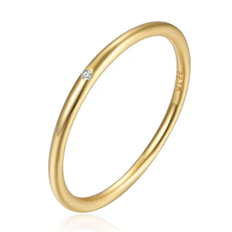 Elenza Thin .925 Zilveren Ring met Gouden Plating en Zirconia - 1mm-16mm