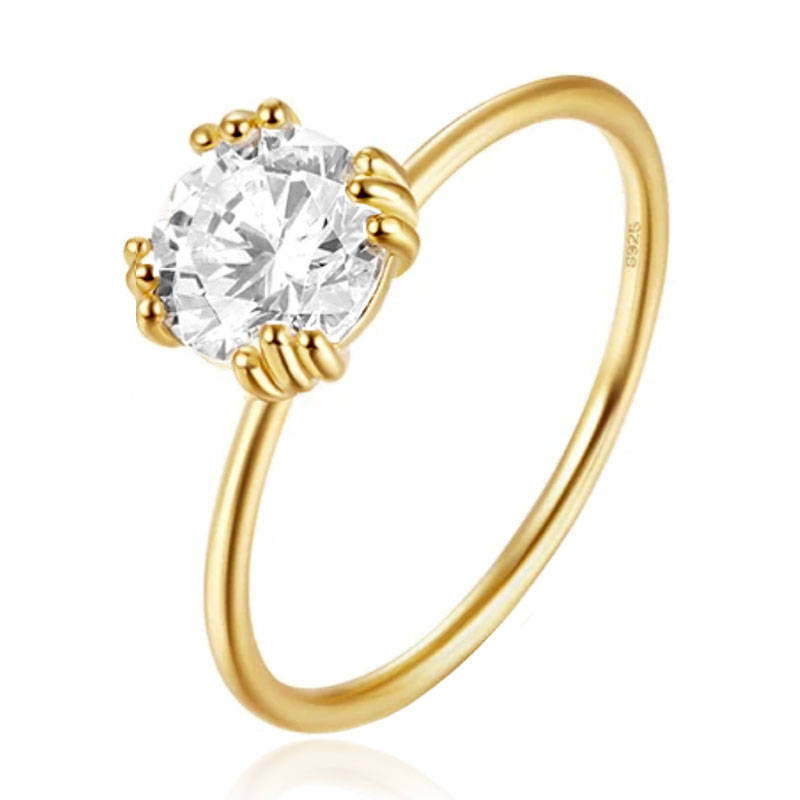 Elenza Thin .925 Zilveren Ring met Grote Zirconia en Gouden Plating - 1mm-18mm