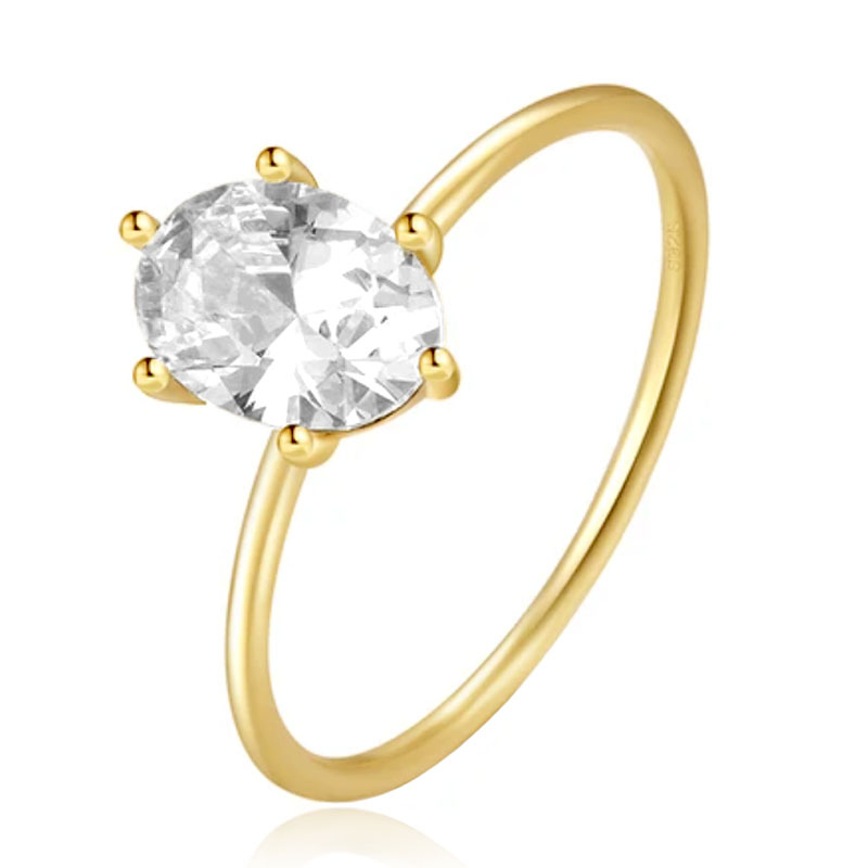 Elenza Thin .925 Zilveren Ring met Solitaire Ovalen Zirconia en Gouden Plating - 1mm-17mm