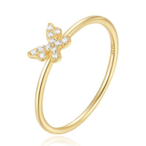 Elenza Thin .925 Zilveren Ring met Vlindermotief en Gouden Plating - 1mm-17mm