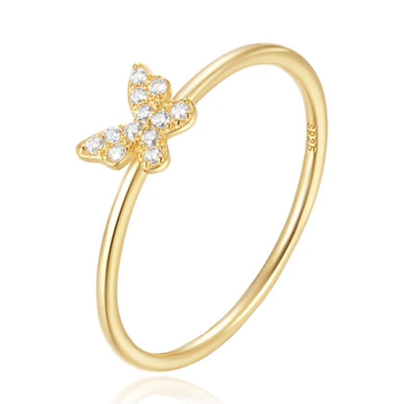Elenza Thin .925 Zilveren Ring met Vlindermotief en Gouden Plating - 1mm-17mm