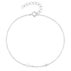 Elenza Zilveren Armband met Fijn Kruis en Kristallen