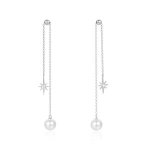 Elenza Zilveren Oorbellen met Parel en Ster - Elegante Dames Sieraden