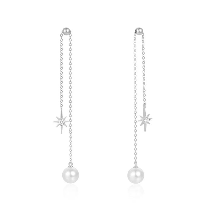 Elenza Zilveren Oorbellen met Parel en Ster - Elegante Dames Sieraden