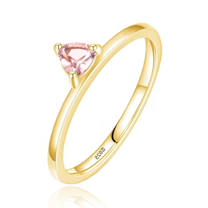 Elenza Zilveren Ring met Driehoekige Roze Steen, Verguld met 18k Gouden Plating-19mm