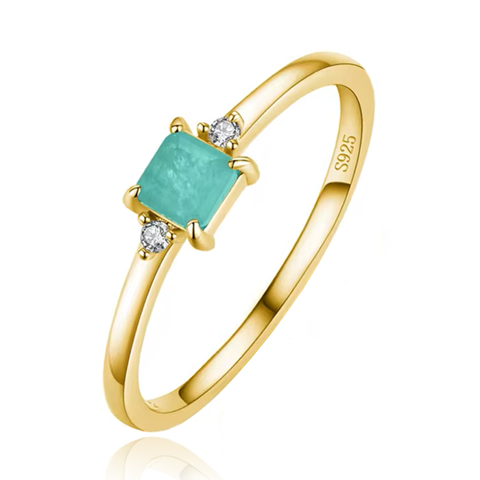 Elenza Zilveren Ring met Rechthoekige Groene Steen en Zirkonia, Verguld met 18k Gouden Plating-17mm