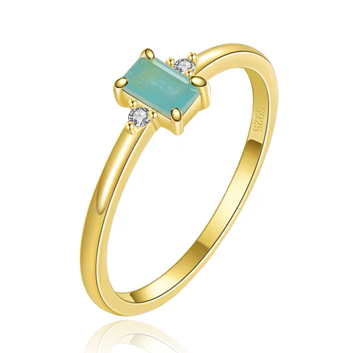 Elenza Zilveren Ring met Smaragdgroene Steen en Zirkonia, Verguld met 18k Gouden Plating-17mm