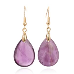 Goudkleurige Oorbellen voor Dames met Druppelvormige Amethist Hanger