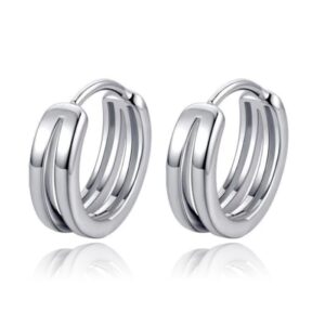 Heren Oorbellen dubbele Ring Zilver