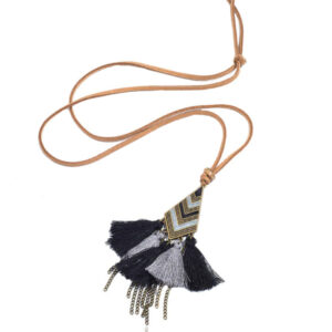 Lederen Tassel Ketting voor Dames - Zwart