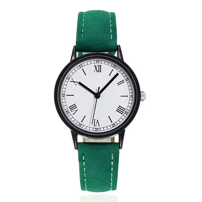 LGT Groen dameshorloge met zwarte kast en witte wijzerplaat 1 LGT Groen dameshorloge met zwarte kast en witte wijzerplaat