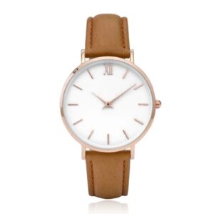 LGT JWLS Dameshorloge met Echt Leren Band - Metalen Behuizing in Roségoud, Kleur Band: Bruin