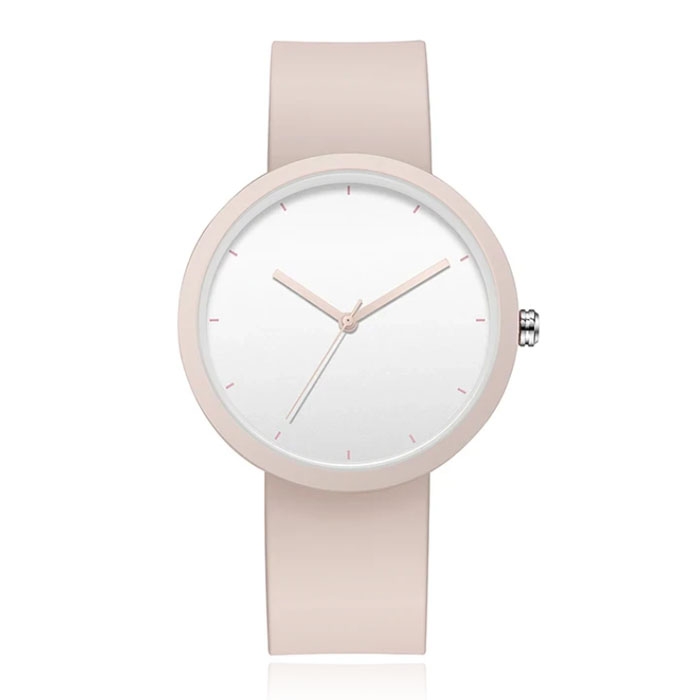 LGT JWLS Dameshorloge met Licht Roze Rubberen Band - Roze Horlogekast, Minimalistisch Design