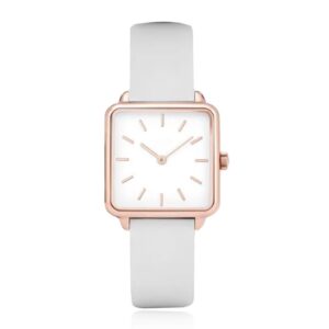 LGT JWLS Dameshorloge &apos;Square&apos; - Witte Lederen Band, Wit Uurwerk, Rose Gouden Kast