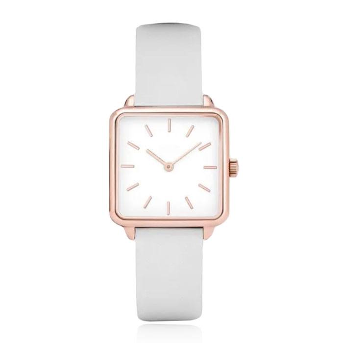 LGT JWLS Dameshorloge &apos;Square&apos; - Witte Lederen Band, Wit Uurwerk, Rose Gouden Kast