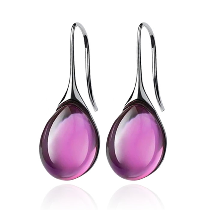 LGT JWLS Druppel Oorbellen voor Dames - Zilverkleurig met Paarse Zirkonia Druppelstenen