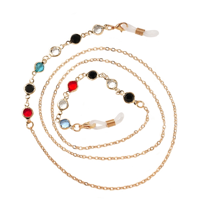 LGT JWLS goudkleurige Zonnebrilkoord voor Dames - Kleurrijke Stenen