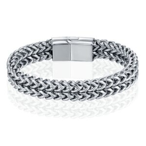 LGT JWLS Heren Armband - Dubbele Curb Chain van Edelstaal, Zilver-21cm
