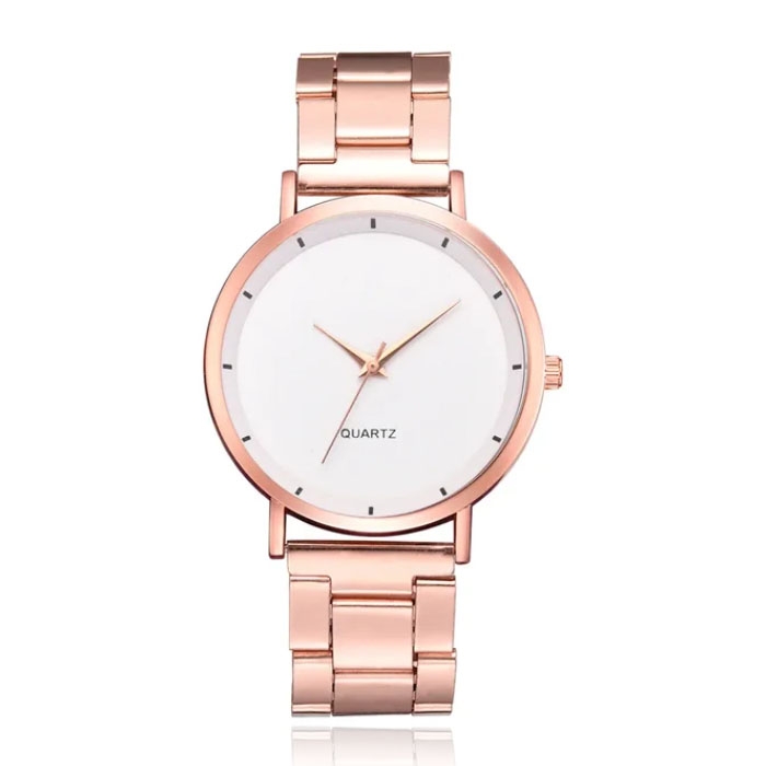 LGT JWLS Luxe Damespolshorloge - Rose Gouden Band en Behuizing, Wit Uurwerk