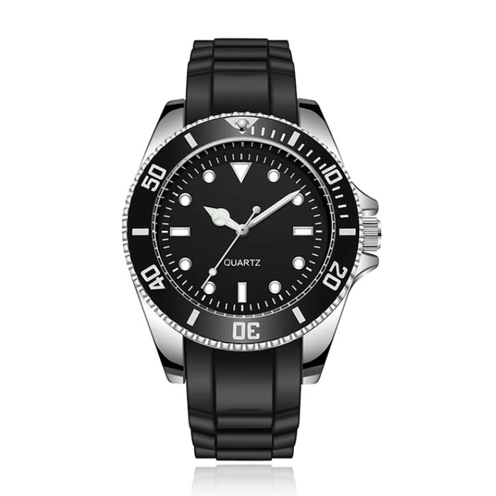 LGT JWLS Submariner Herenhorloge - Zwart Rubberen Band, Zwart Duikboot-geïnspireerd Uurwerk