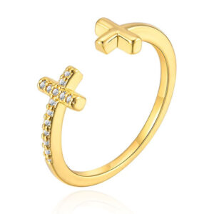 LGT JWLS Verstelbare Damesring van Metaal met Vergulde Afwerking en Zirkonia Kruis