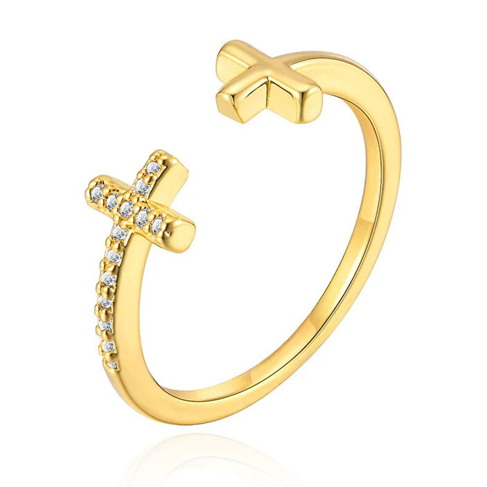 LGT JWLS Verstelbare Damesring van Metaal met Vergulde Afwerking en Zirkonia Kruis 1 LGT JWLS Verstelbare Damesring van Metaal met Vergulde Afwerking en Zirkonia Kruis