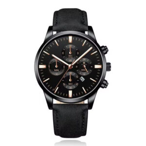 LGT Stoer chronograaf herenhorloge met zwarte band en zwarte wijzerplaat