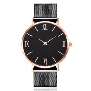 Luxe dameshorloge met zwarte wijzerplaat en zwartkleurige mesh band