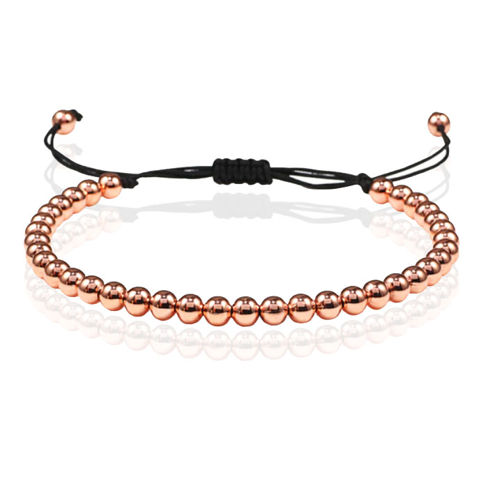 Macrame Armband Dames - 5mm Rose Goudkleurige Kralen 1 Macrame Armband Dames - 5mm Rose Goudkleurige Kralen