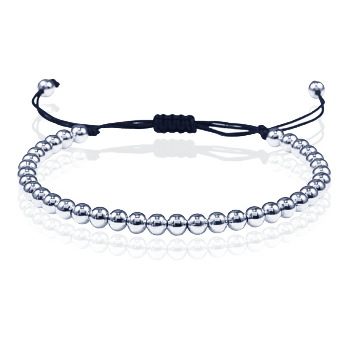 Macrame Armband Dames - 5mm Zilveren Kralen 1 Macrame Armband Dames - 5mm Zilveren Kralen