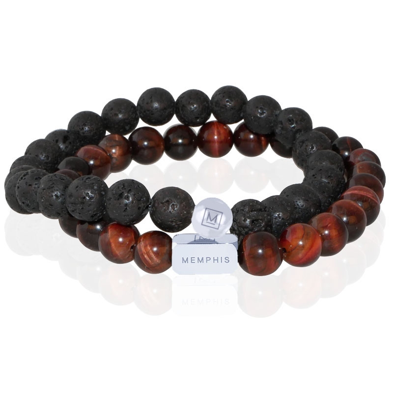 Memphis DUO Kralenarmbanden set "Red Tiger"-21cm 1 Memphis DUO Kralenarmbanden set "Red Tiger"-21cm