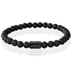 Memphis Kralen Armband Lavasteen Edelstaal Kraal Zwart-19cm