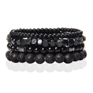 Memphis Stacked Armband - Hout & Agaat Zwart
