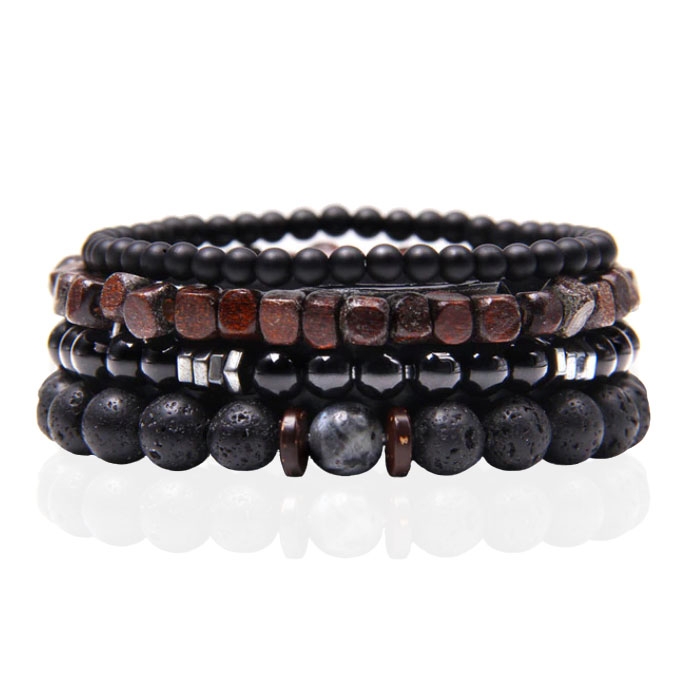 Memphis Stacked Armband - Hout & Lava Steen 1 Memphis Stacked Armband - Hout & Lava Steen