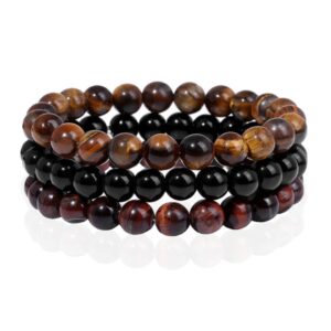 Memphis Stacked Heren Armbanden set - 8mm Tiger Onyx-21cm