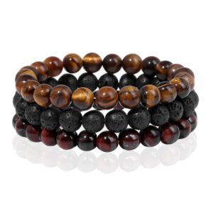 Memphis Stacked Heren Armbanden set - 8mm Tiger Lava-21cm