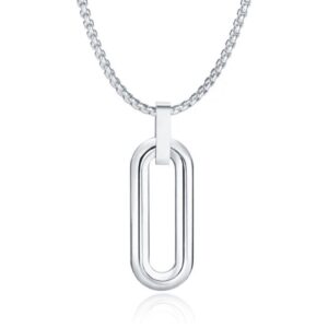 Mendes Herenketting met 3D Ovale Geometrische Hanger - Zilver