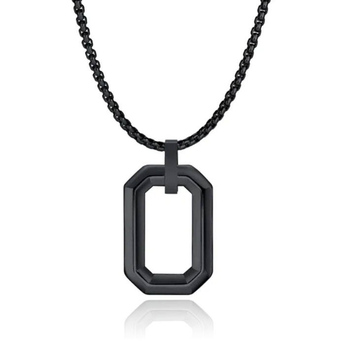 Mendes Herenketting met Minimalistische Geometrische Hanger - Zwart 1 Mendes Herenketting met Minimalistische Geometrische Hanger - Zwart