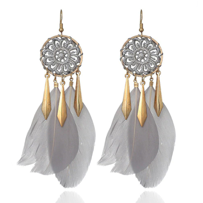 Veer Oorbellen Grijs - Dromenvanger 1 Veer Oorbellen Grijs - Dromenvanger