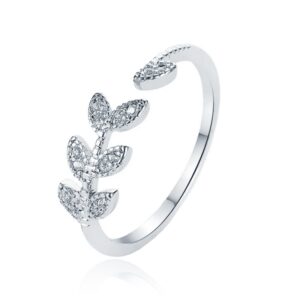 Verstelbare Dames Eternity Ring met Leafs - Koper/Zilver met Zirkonia Steentjes