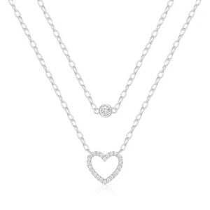 Zilveren Dubbele Ketting met Hart en Zirkonia - Tijdloze Romantiek van Elenza
