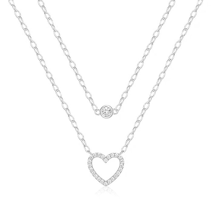 Zilveren Dubbele Ketting met Hart en Zirkonia - Tijdloze Romantiek van Elenza